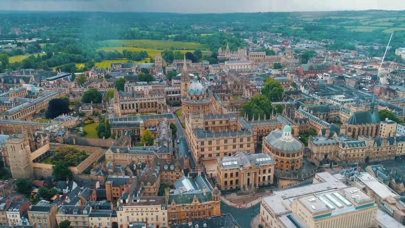Aerial view of Oxford's colleges and spires